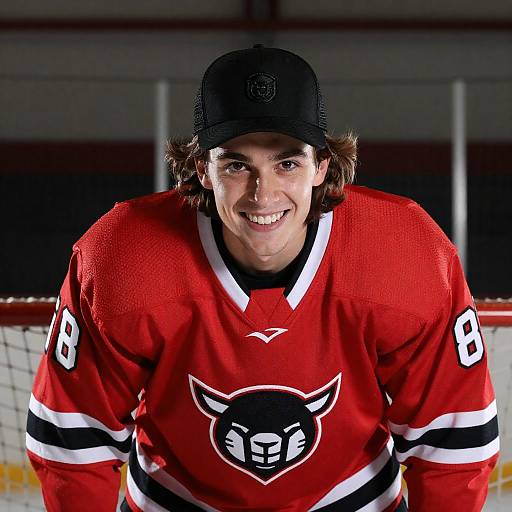 Young Man Smiling by Hockey Goal