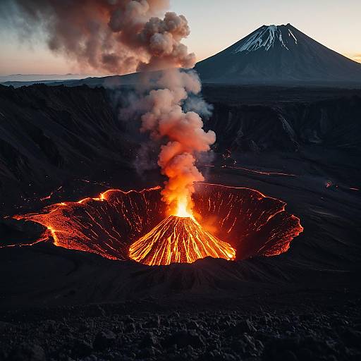 Erupting Volcanic Crater at Dawn
