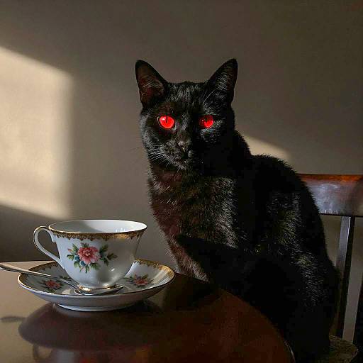 Mysterious Black Cat in Dark Room