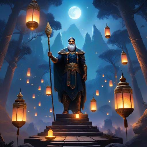 Mystical Elder Warrior with Staff Under Full Moon