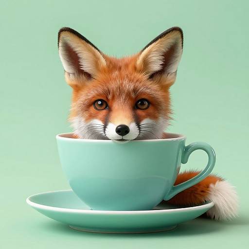 Cute Fox in Teal Teacup