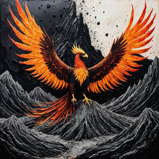 Encaustic Phoenix Rising from Ashes