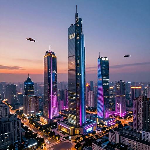 Futuristic Cyberpunk Cityscape at Dusk