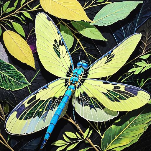 Vibrant Blue Dragonfly on Green Leaf Vibrant Blue Dragonfly on Green Leaf