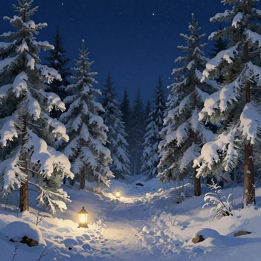 Ethereal Snowy Forest Night