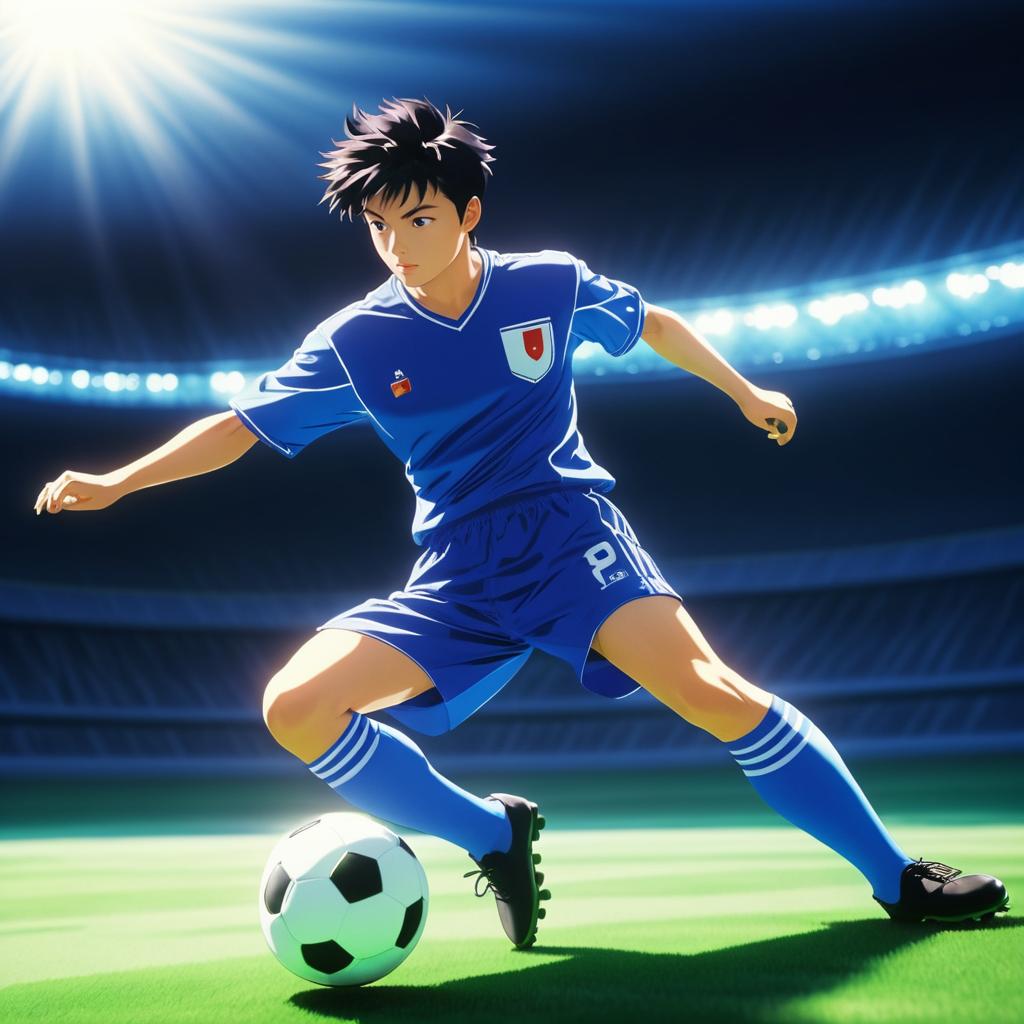 Energetic Soccer Player in 90s Anime Style