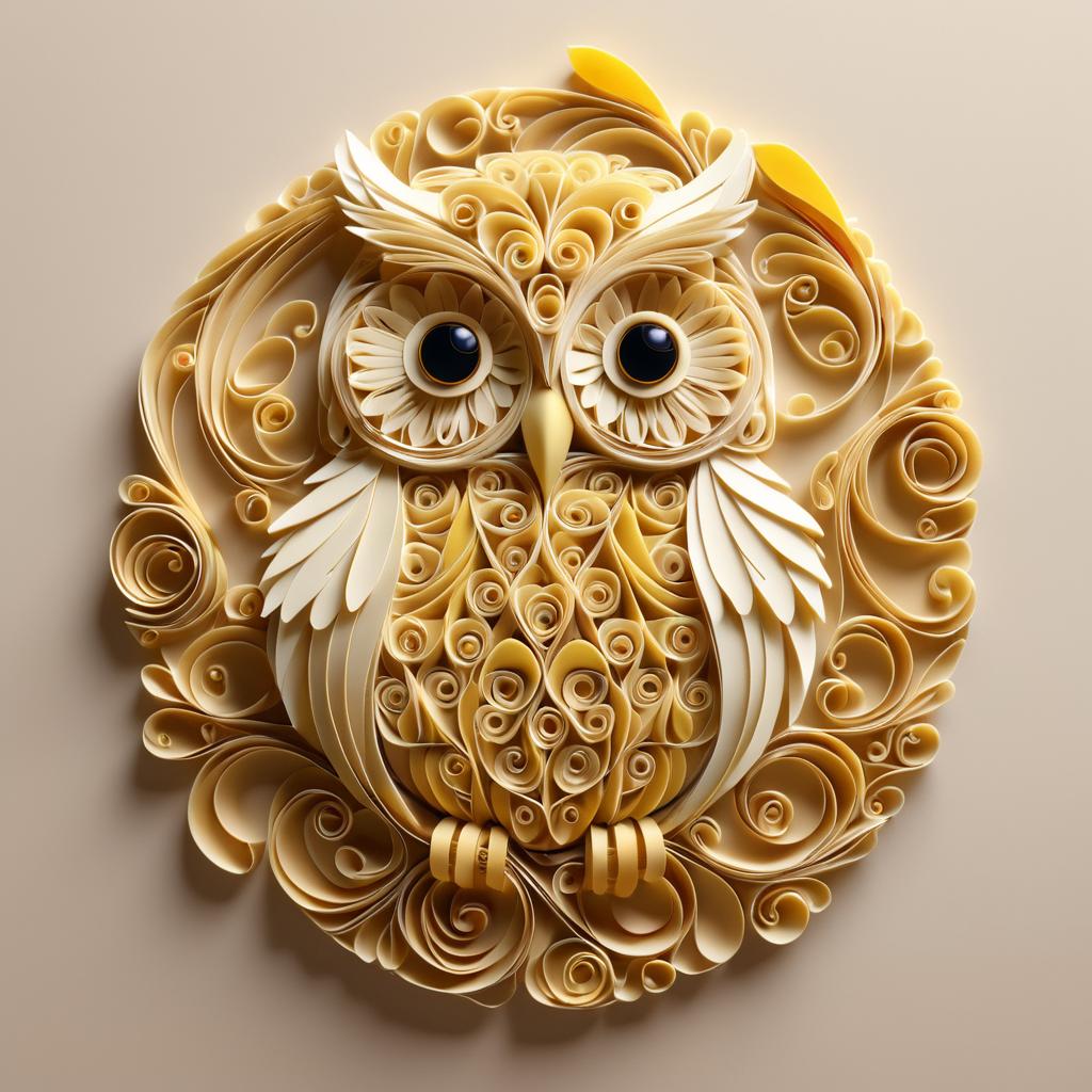 Fettuccine Owl Artwork with Realistic Detail