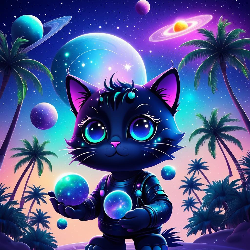 Adorable Alien Cat Among Space Comets