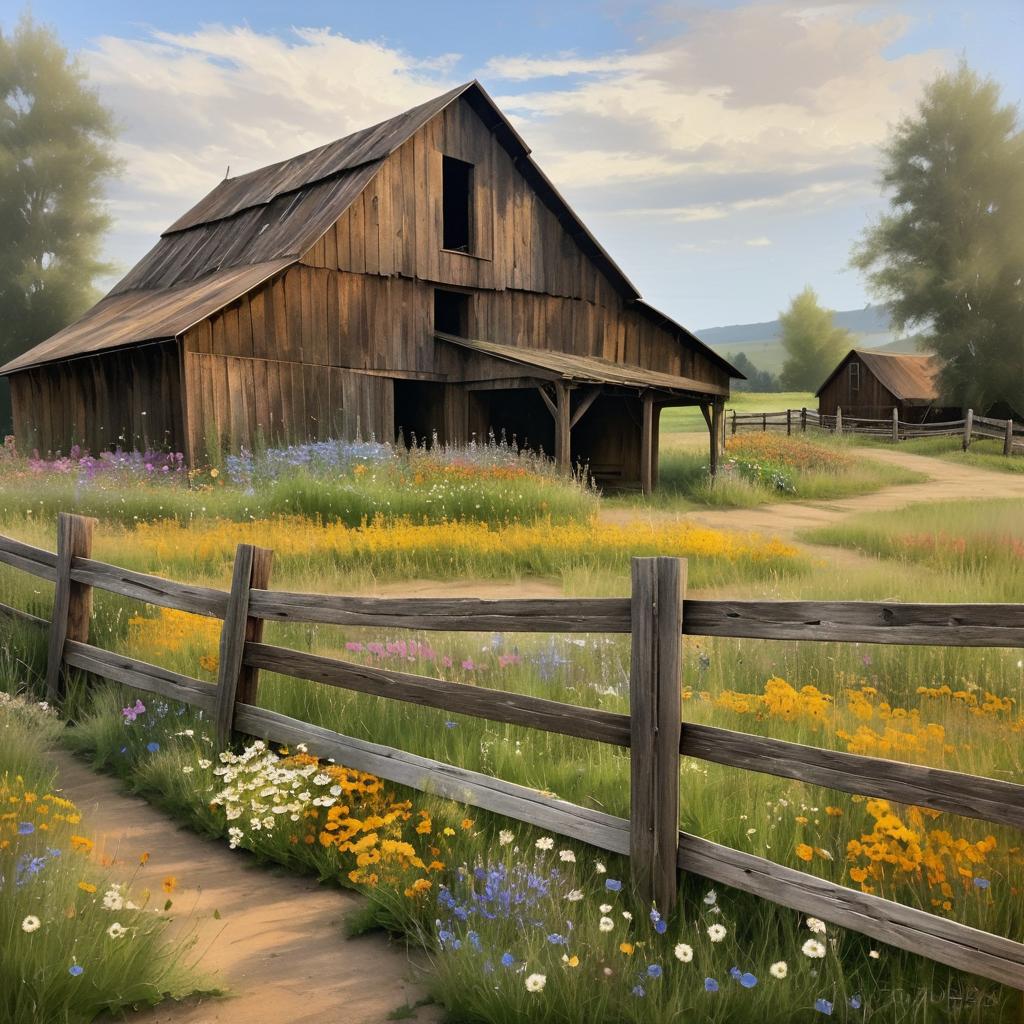 Rustic Barn Surrounded by Wildflowers