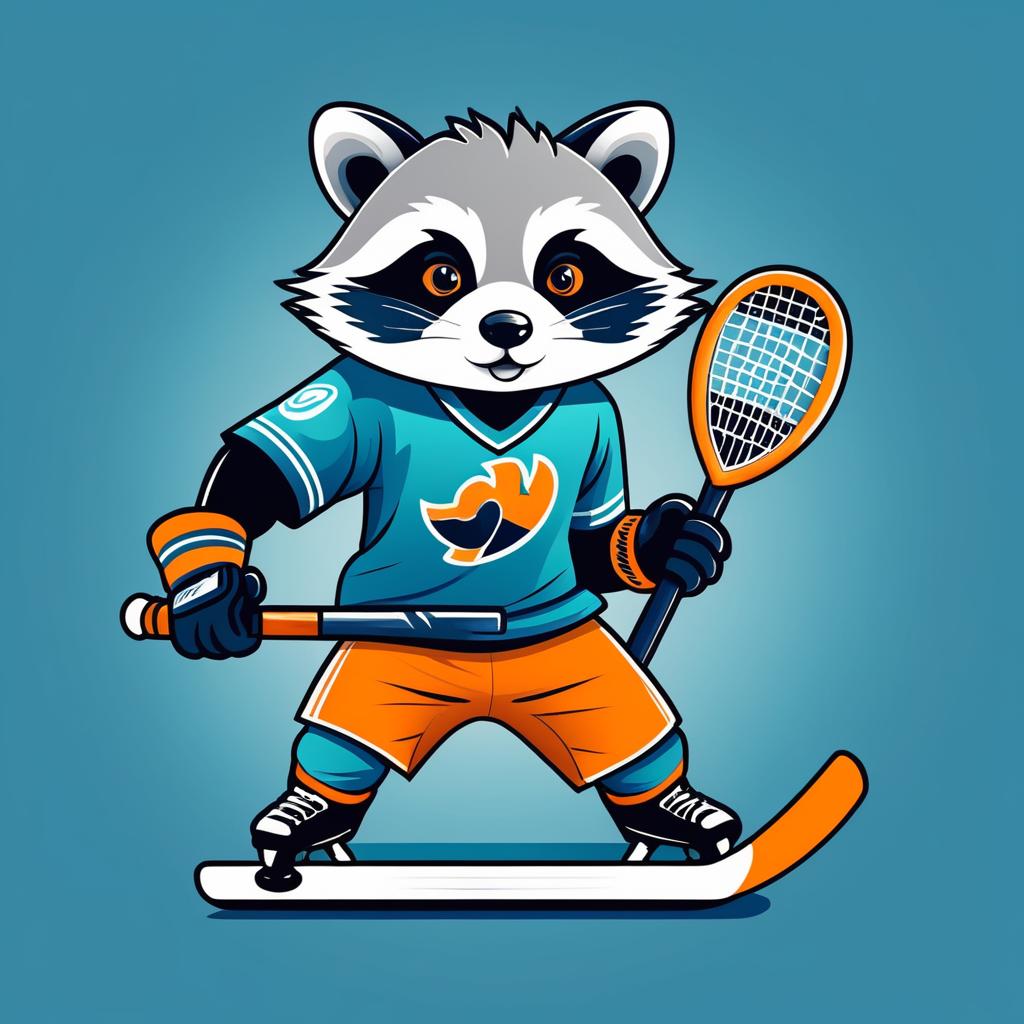 Cartoon Raccoon Playing Hockey Vector Design