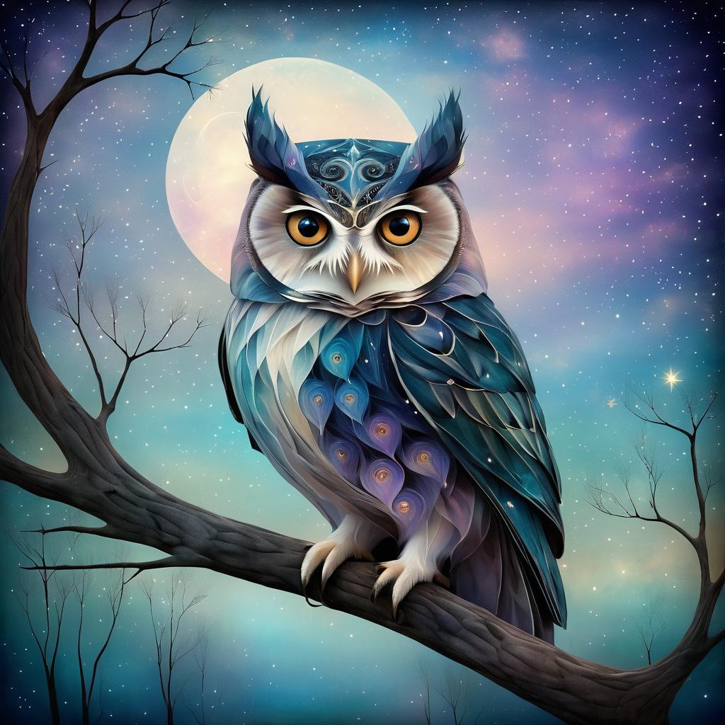 Surreal Owl in Dreamlike Twilight Scene