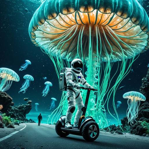 Astronaut Riding Segway Near Giant Jellyfish Astronaut Riding Segway Near Giant Jellyfish