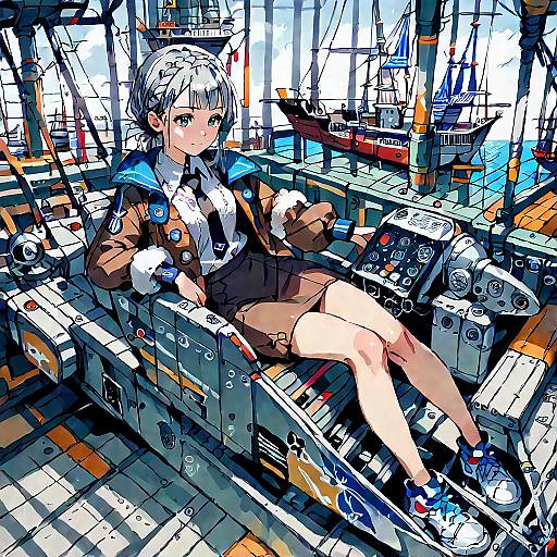 Ultra-Detailed Anime Girl in Military Cockpit