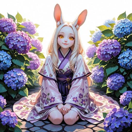 Enchanting Rabbit Woman in Floral Robe