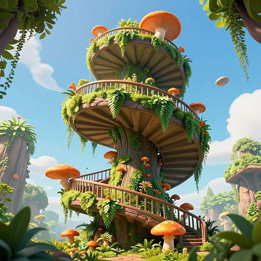 Whimsical 3D Spiraling Sky Staircase