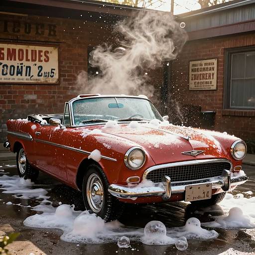 Vintage Red Convertible at Classic Carwash