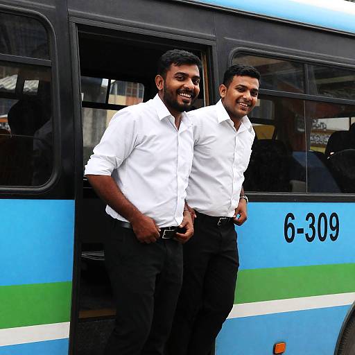 Two Friends Enjoying a Bus Ride