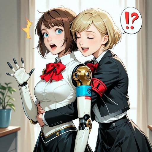 Anime Girls in School Uniform Hug Scene