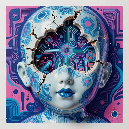 Cracked Porcelain Android Holographic Circuits