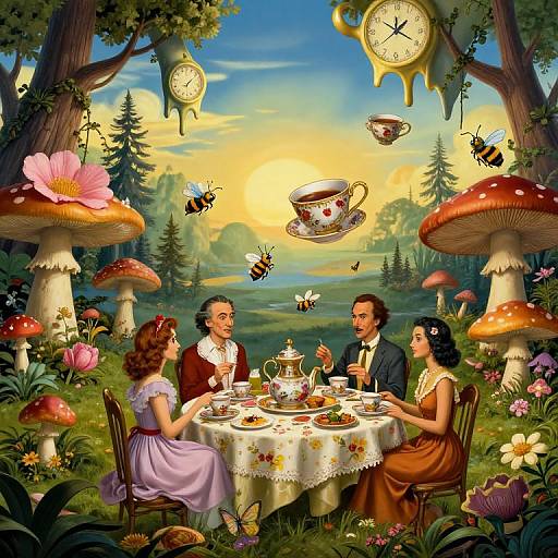 Surreal Tea Party in Mystical Forest