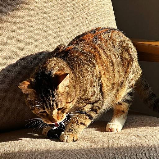 Realistic Cat Scratching Sofa in Sunlight