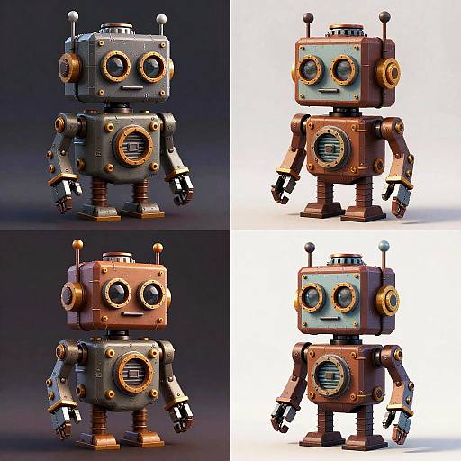 Retro Steampunk Pixel Robot Views
