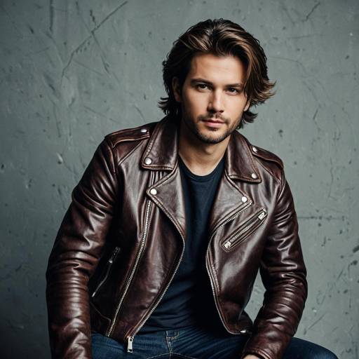 Man in Brown Leather Jacket with Tousled Hair