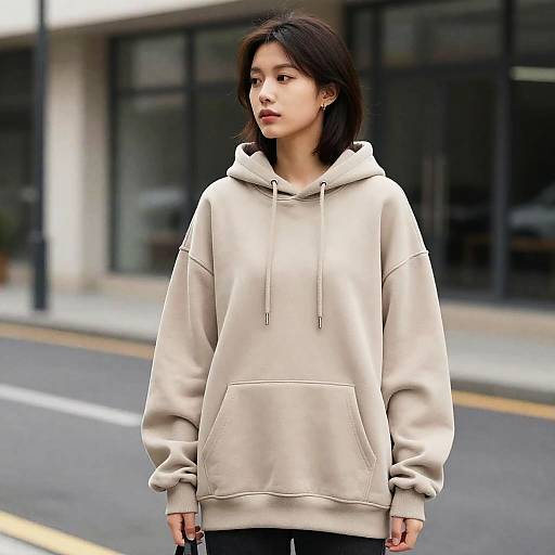 Woman in Hoodie on Street