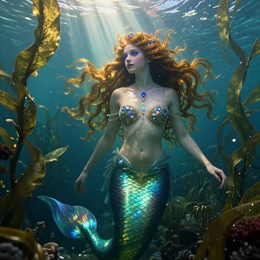 Pre-Raphaelite Mermaid in Kelp Forest