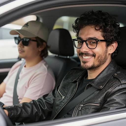 Two Men in a Car: Stylish Snapshot