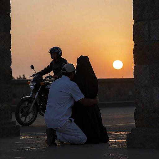 Kneeling Embrace at Sunset Street