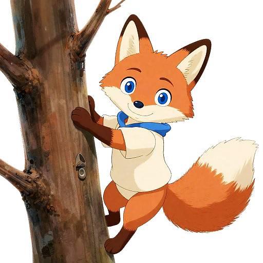 Ghibli-Inspired Pastel Fox Tree Climber