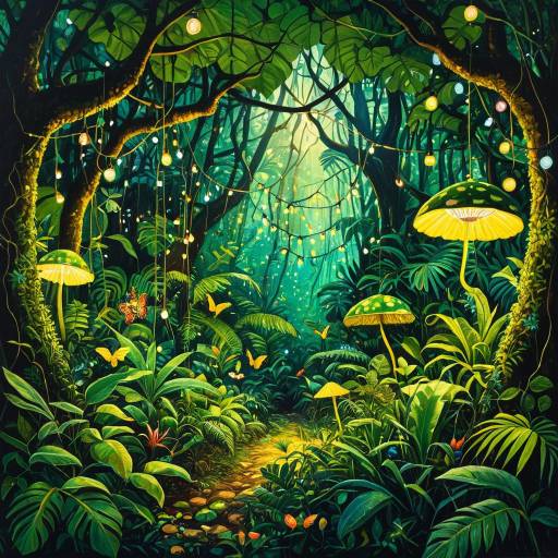 Enchanted Jungle Path with Glowing Fairy Lights