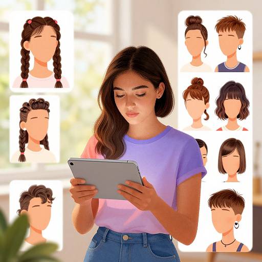 Young Woman Trying Hairstyles Digitally