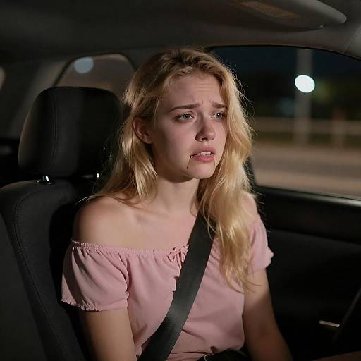 Distressed Woman Gagged in Car at Night