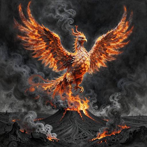 Ethereal Phoenix Rising Charcoal Painting