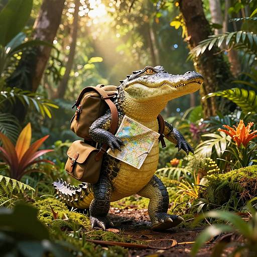 Anthropomorphic Alligator Jungle Explorer