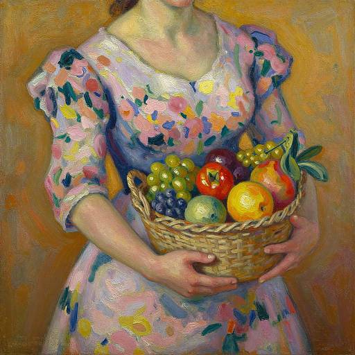 Vibrant Woman with Fruitbasket Oil Painting