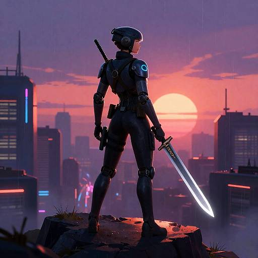 Cybernetic Ranger Neon Cityscape