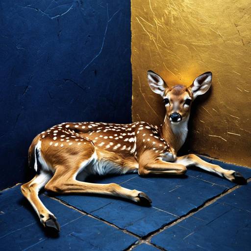 Timid Fawn Resting in Indigo and Gold Corner