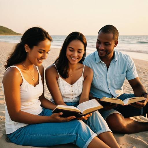 Diverse Friends Studying the Bible at Sunset