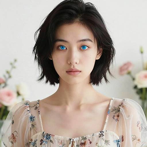 East Asian Woman with Striking Blue Eyes