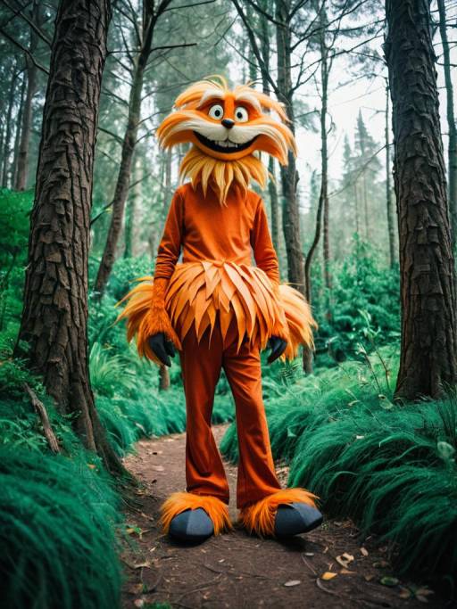 Man in Lorax Costume in Forest