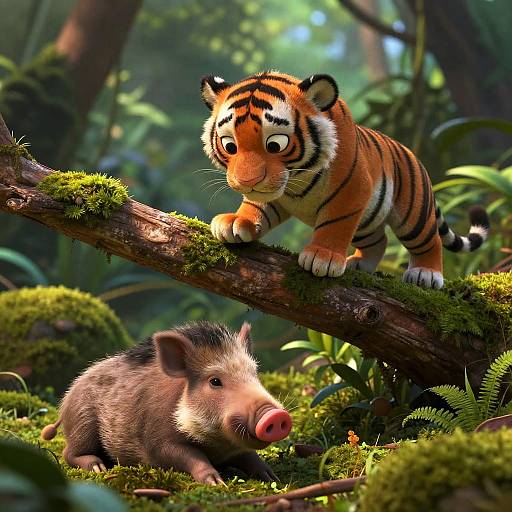 3D Animated Striped Tiger Cub in Jungle
