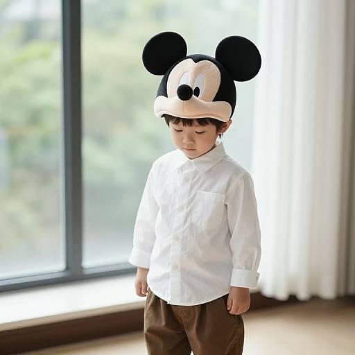 Boy with Mickey Mouse Hat Indoors