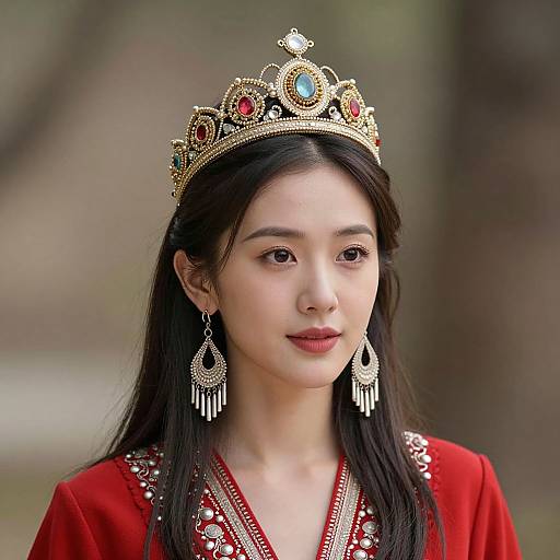 Close-Up Woman in Red Indian Costume