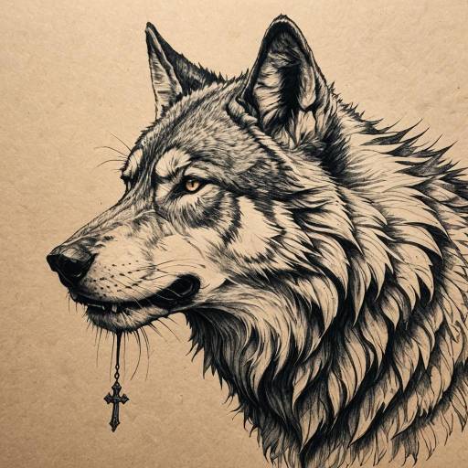 Detailed Pencil Sketch of Giant Wolf with Cross Necklace Detailed Pencil Sketch of Giant Wolf with Cross Necklace