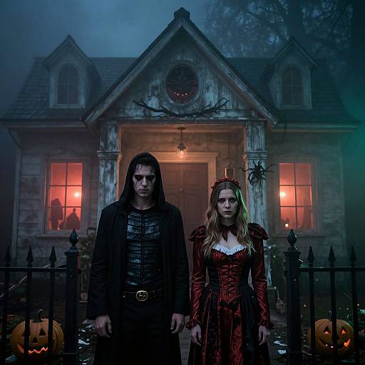 Foggy Haunted Halloween House Scene