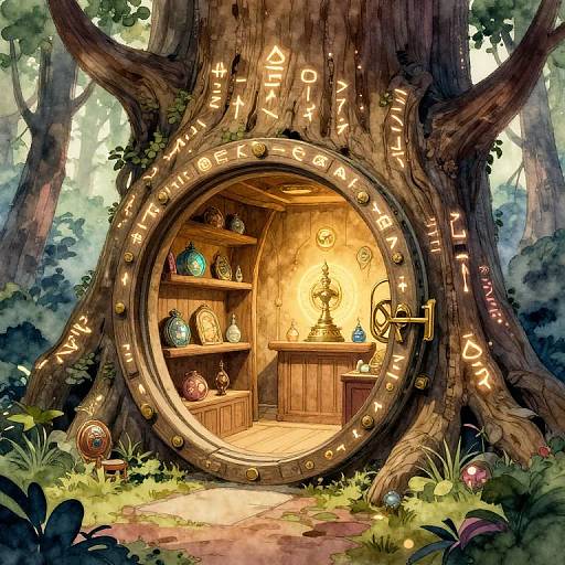 Enchanted Tree Vault with Glowing Runes