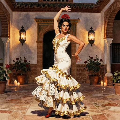 Elegant Flamenco Performer in Andalusian Courtyard